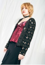 Vintage Silk Blazer 90s Sequin Bead Party Jacket in Black