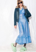 Vintage Dnim Jacket Y2K Faux Fur Collar Coat in Blue