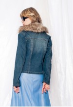 Vintage Dnim Jacket Y2K Faux Fur Collar Coat in Blue