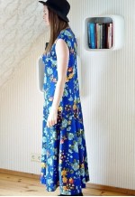 Bright blue long sleeveless vintage floral dress
