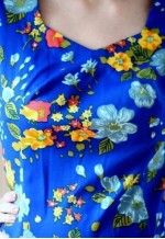 Bright blue long sleeveless vintage floral dress