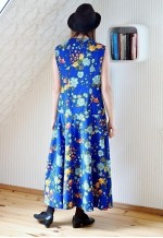 Bright blue long sleeveless vintage floral dress