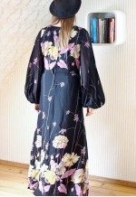 Black maxi floral wide sleeve dress
