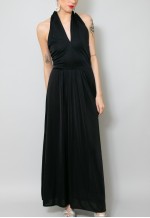 70's Vintage Vera Mont Of Paris Black Halter Neck Maxi Dress