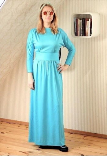 Blue maxi long belted vintage dress