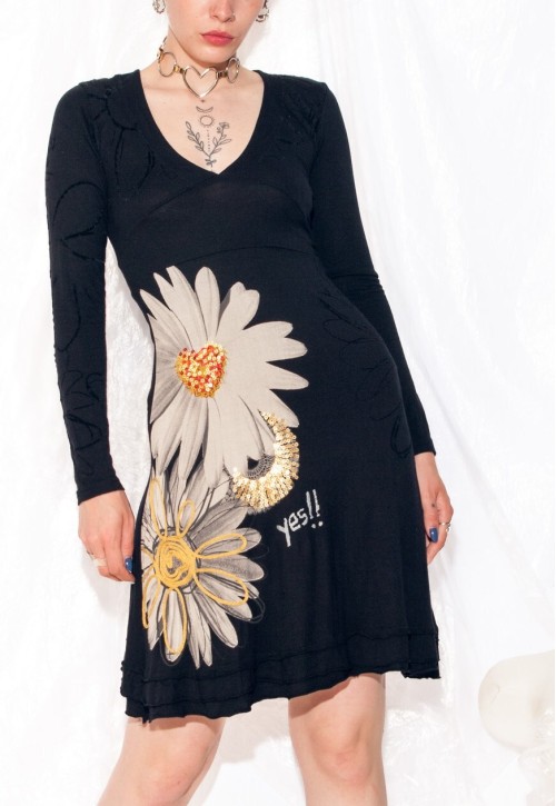 Vintage Y2K Desigual Dress in Black Printed