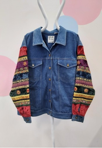 Y2K LIz Claiborne Patterned Sleeves Denim Jacket