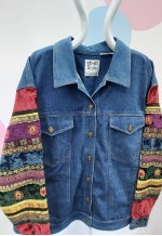 Y2K LIz Claiborne Patterned Sleeves Denim Jacket