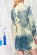 Reworked Vintage Denim Trench Coat Y2K Tie-dye Bleach Jacket