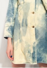 Reworked Vintage Denim Trench Coat Y2K Tie-dye Bleach Jacket