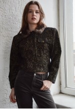 Vintage Black Patterned Faux Fur Collar Jacket