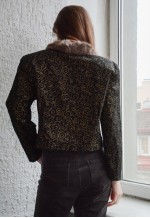 Vintage Black Patterned Faux Fur Collar Jacket