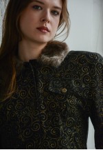 Vintage Black Patterned Faux Fur Collar Jacket
