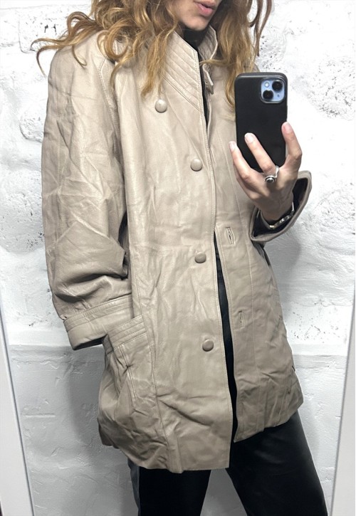 Vintage 80s Oversized Nude Leather Coat / Jacket - M