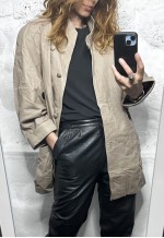 Vintage 80s Oversized Nude Leather Coat / Jacket - M