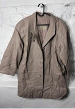 Vintage 80s Oversized Nude Leather Coat / Jacket - M