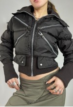 Vintage Y2K Puffer Jacket Zip Up Hood Utility Streetwear 00s