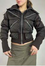 Vintage Y2K Puffer Jacket Zip Up Hood Utility Streetwear 00s