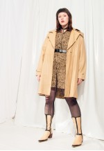 Vintage Leather Jacket 90s Trench Coat in Beige