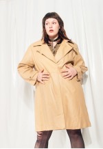 Vintage Leather Jacket 90s Trench Coat in Beige