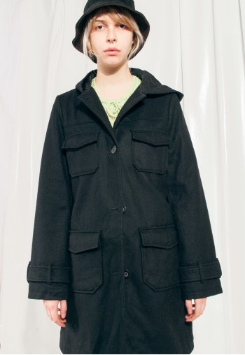 Vintage Coat Y2K Hooded Winter Jacket in Black Wool