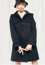 Vintage Coat Y2K Hooded Winter Jacket in Black Wool