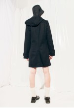 Vintage Coat Y2K Hooded Winter Jacket in Black Wool