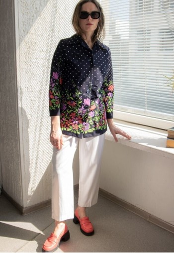 Vintage 70's Navy Flower Print/Polka Dot Jacket
